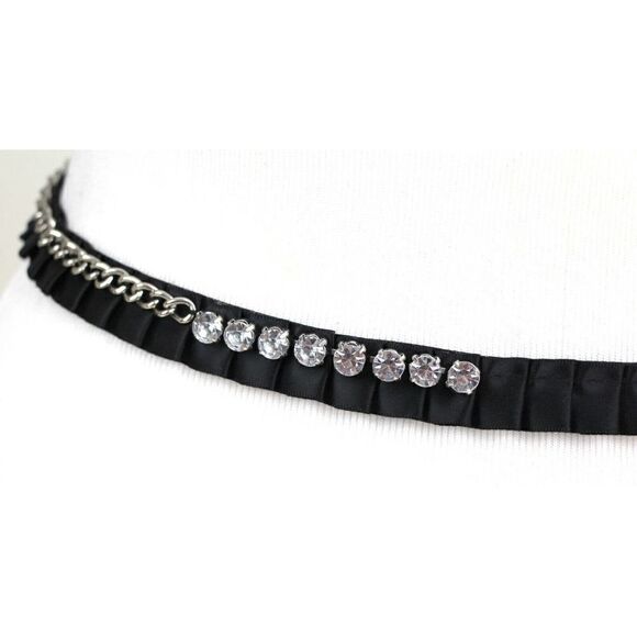 BLACK FABRIC RHINESTONE FAUX PEARL 3/4"Wd DRESS WOMEN BELT ADJUSTABLE Size (E98 - Picture 2 of 12